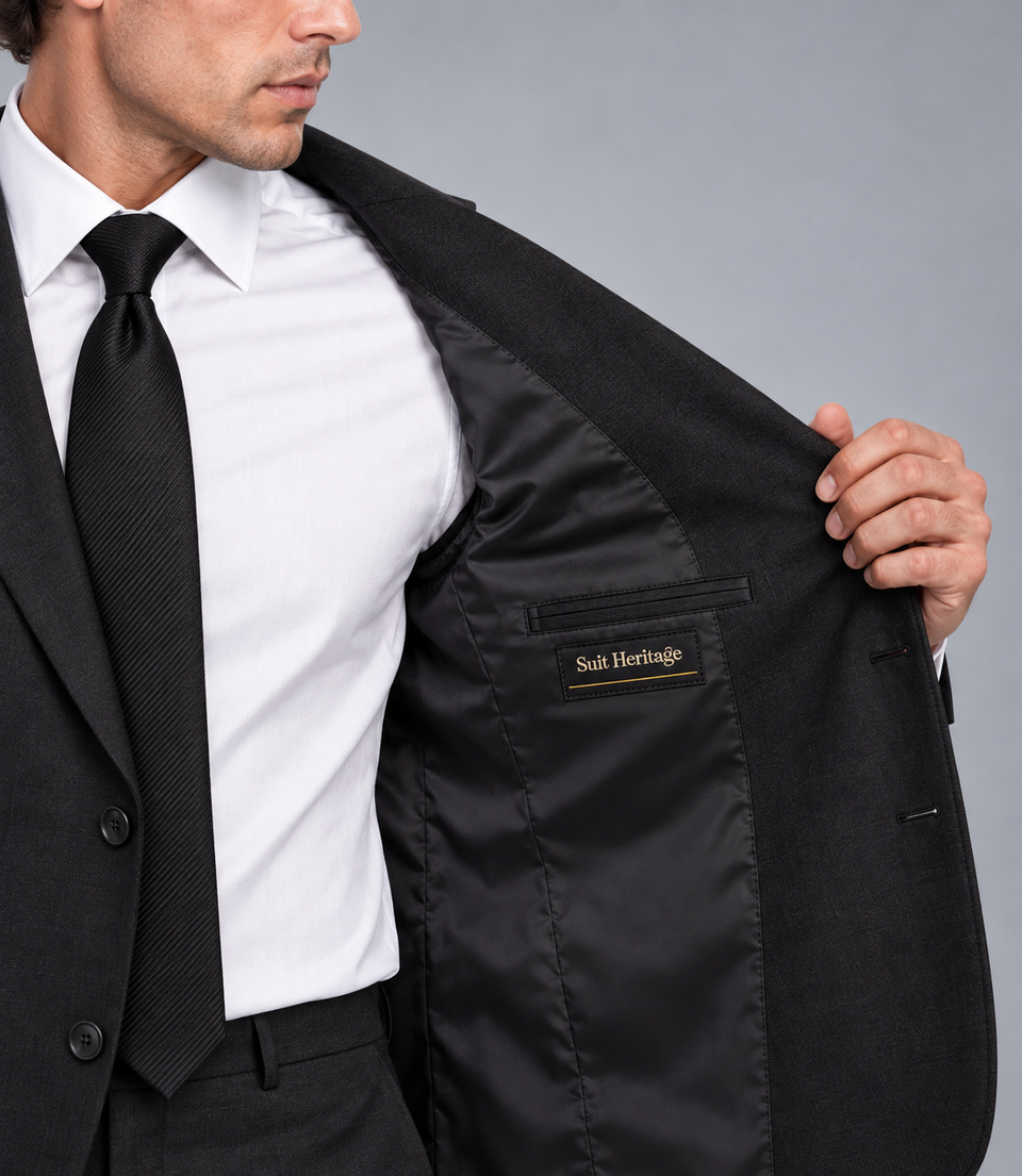 Men's Black Single Breasted Suit Inner  -  Suit Heritage