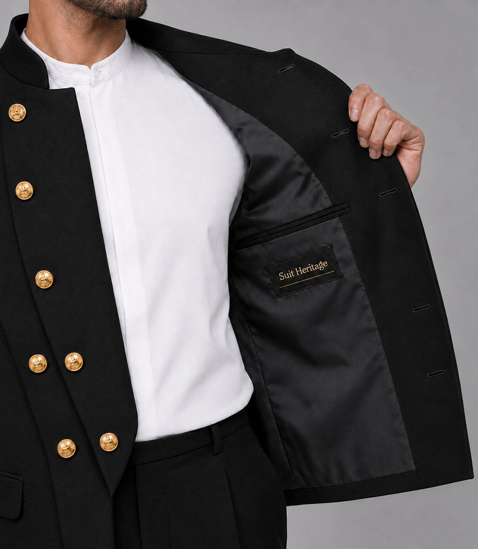 Men's Black Stylish Double Breasted 2 Piece Suit Inner - Suit Heritage