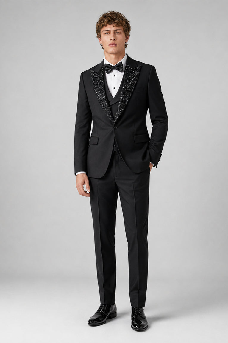 Men's Black Wedding 3 Piece Tuxedo - Suit Heritage