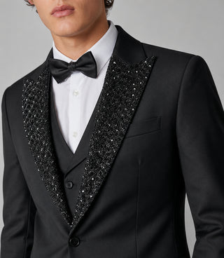 Men's Black Wedding 3 Piece Tuxedo Closeup - Suit Heritage