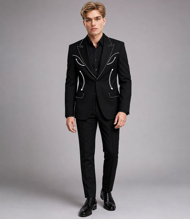 Men's Black Western Hand Embroidered Suit - Suit Heritage
