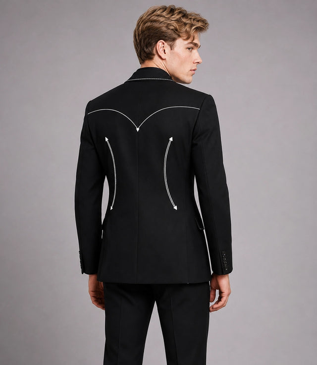 Men's Black Western Hand Embroidered Suit Back- Suit Heritage