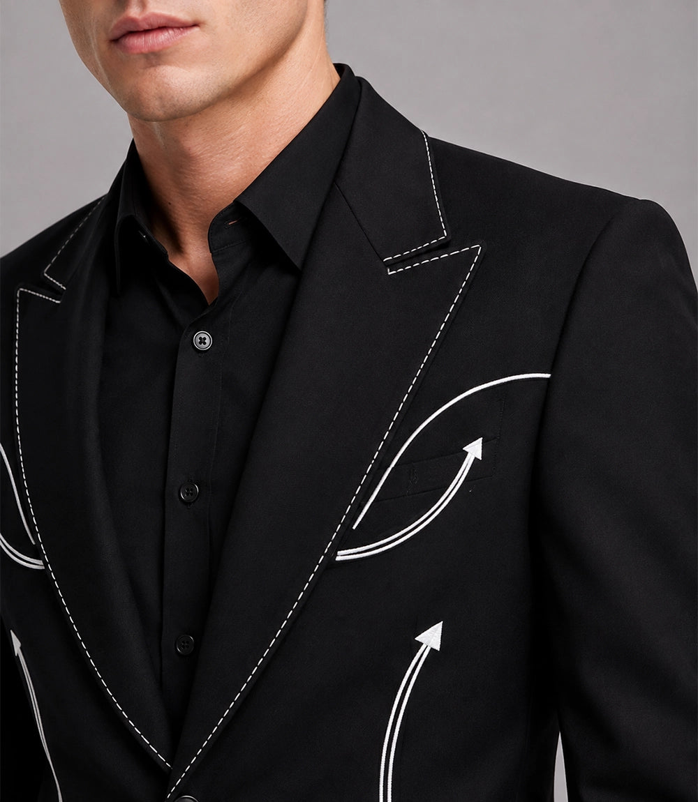 Men's Black Western Hand Embroidered Suit Closeup - Suit Heritage
