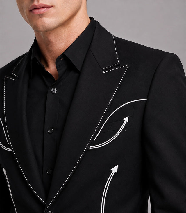 Men's Black Western Hand Embroidered Suit Closeup - Suit Heritage