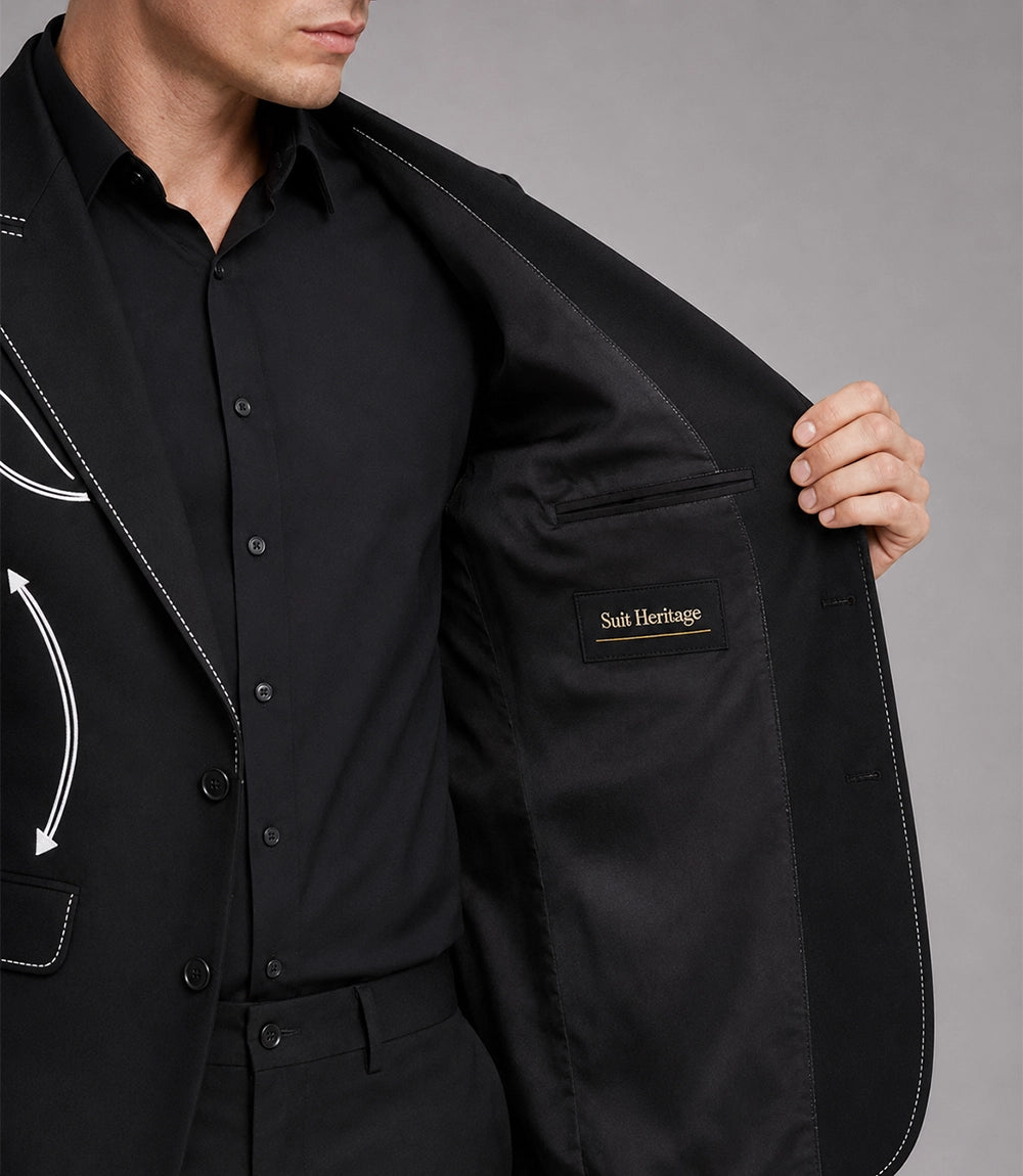 Men's Black Western Hand Embroidered Suit Inner - Suit Heritage