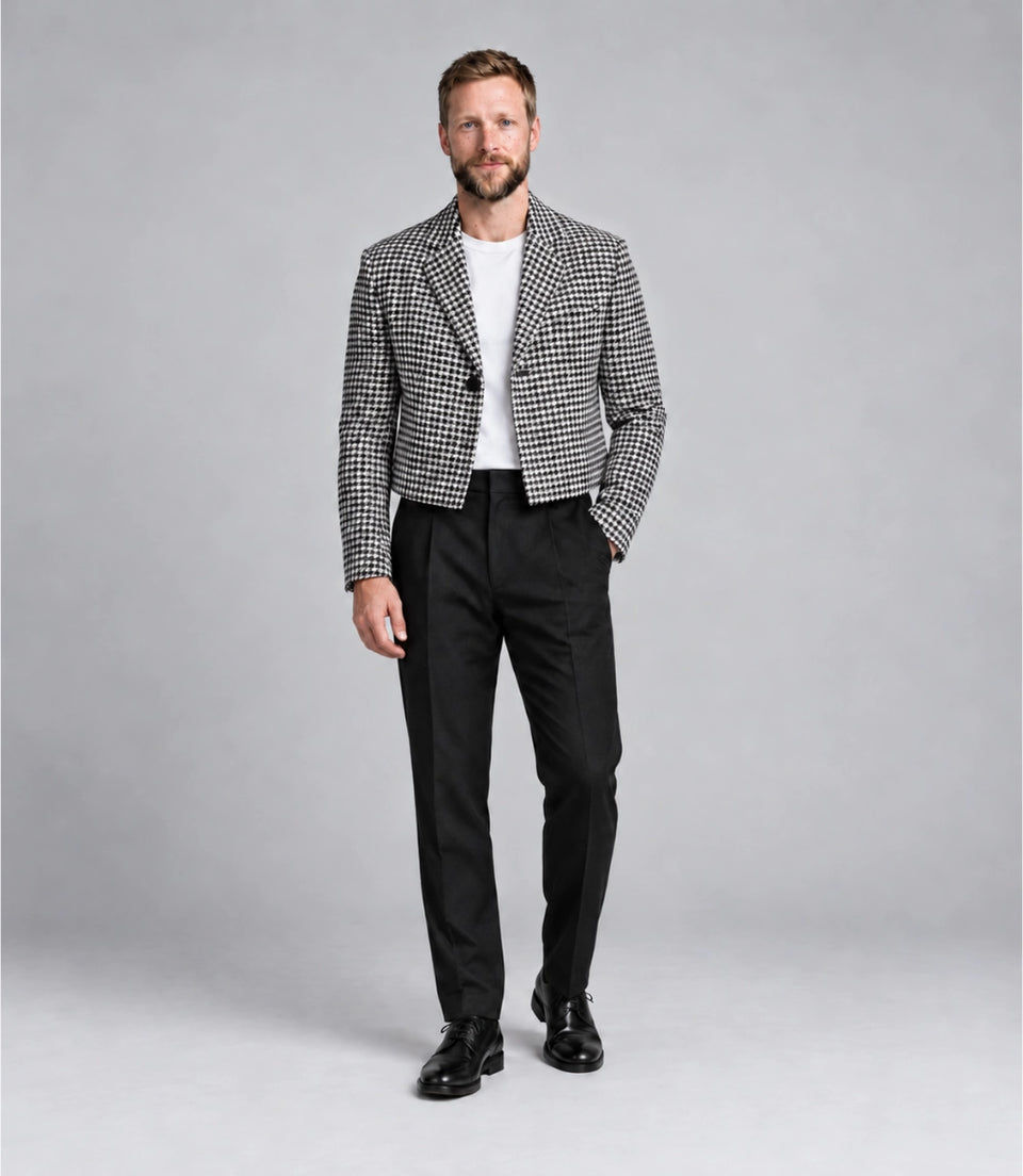 Men's Black & White Houndstooth Cropped Suit -  Suit Heritage