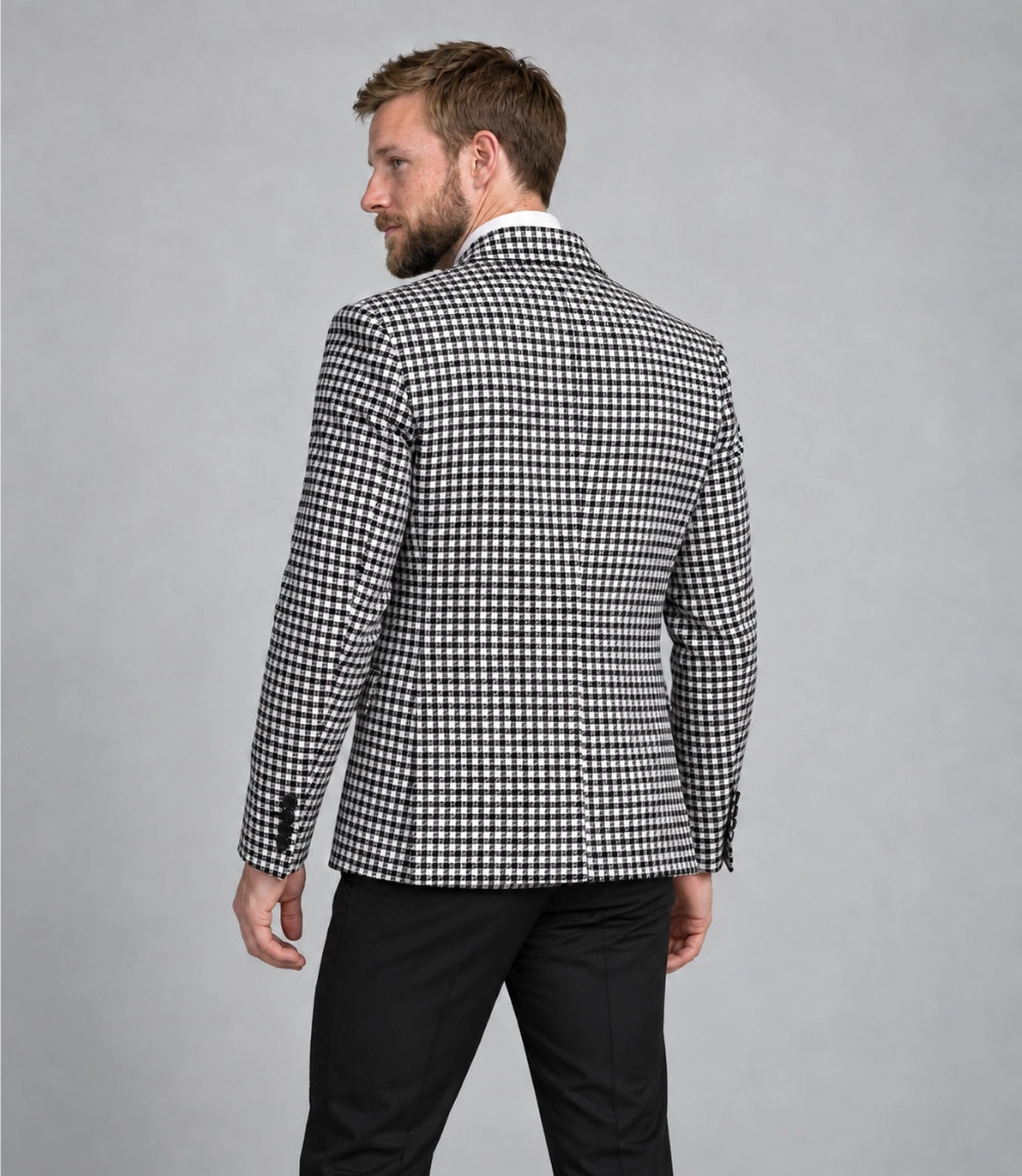 Men's Black & White Houndstooth Cropped Suit Back -  Suit Heritage