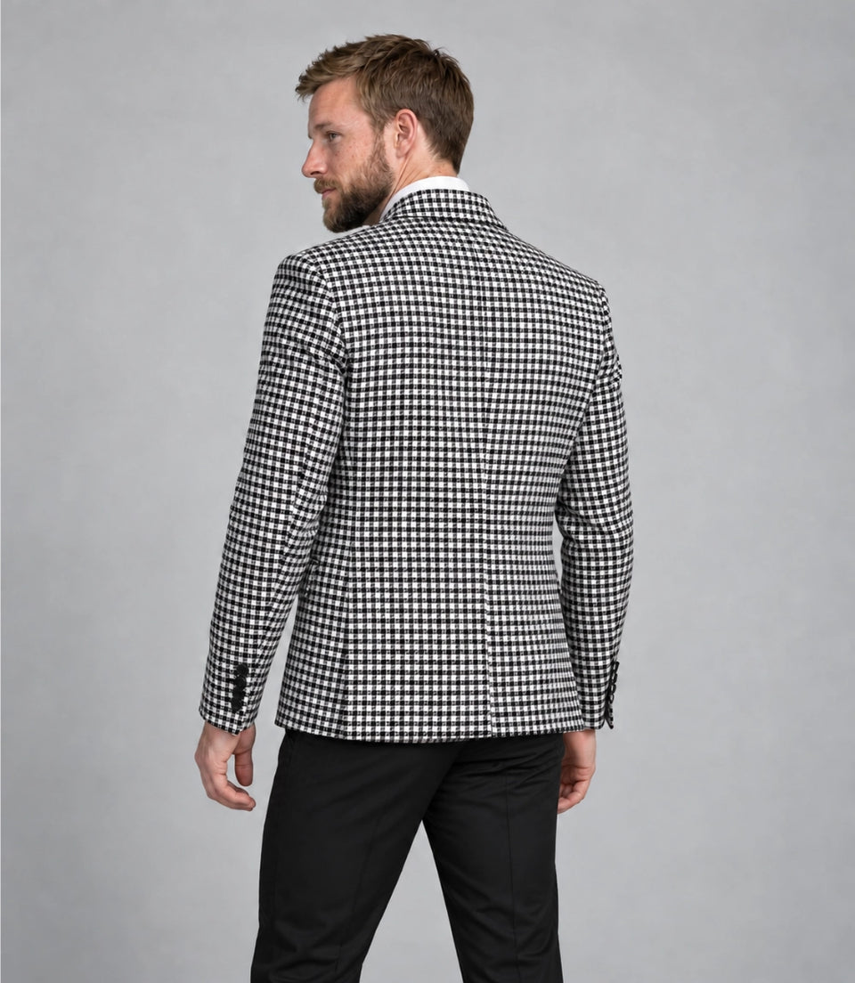 Men's Black & White Houndstooth Cropped Suit Back -  Suit Heritage
