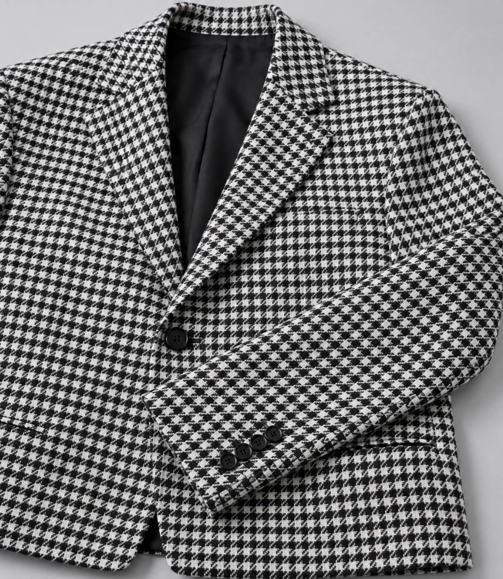 Men's Black & White Houndstooth Cropped Suit Fabric -  Suit Heritage