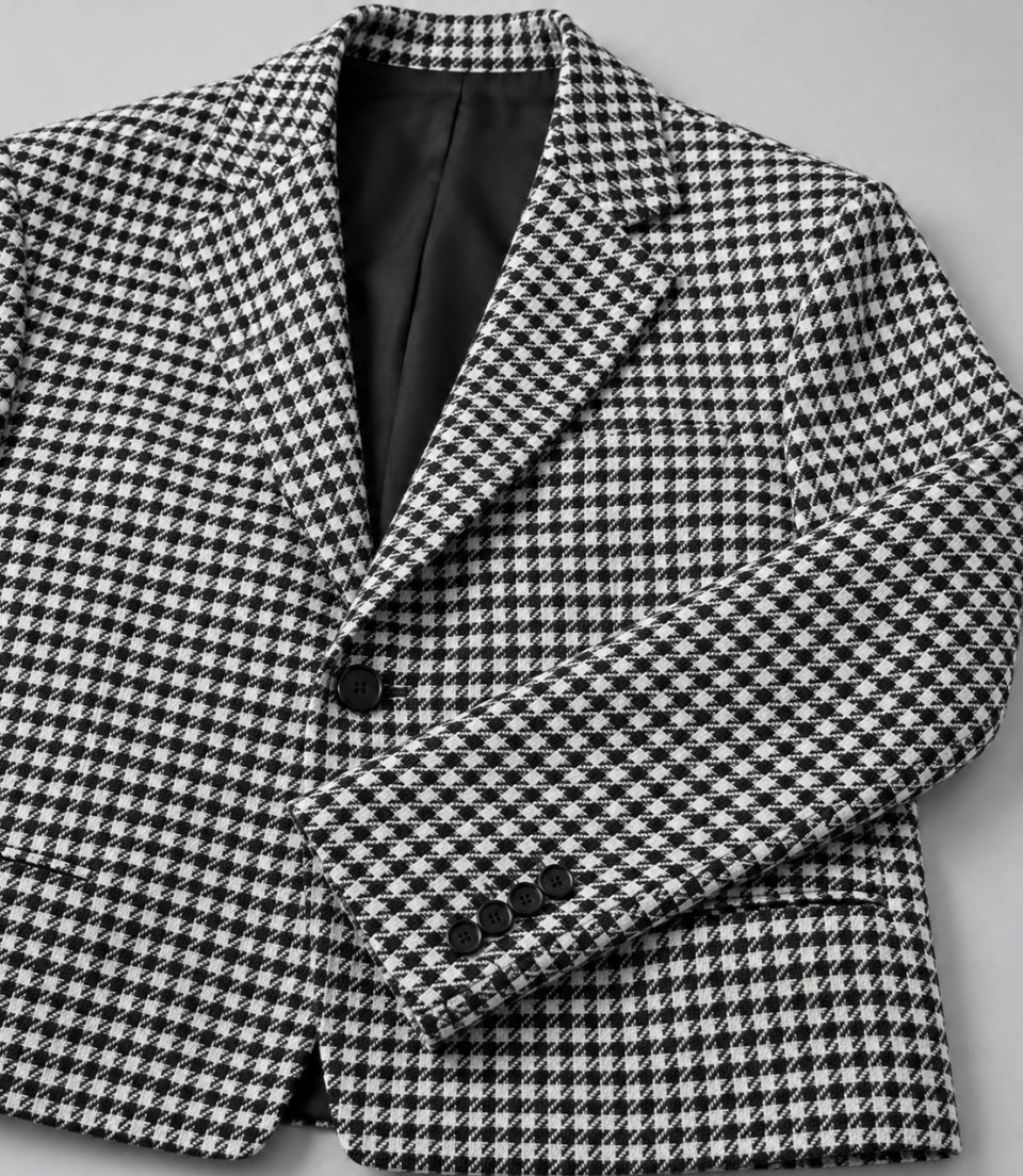 Men's Black & White Houndstooth Cropped Suit Fabric -  Suit Heritage