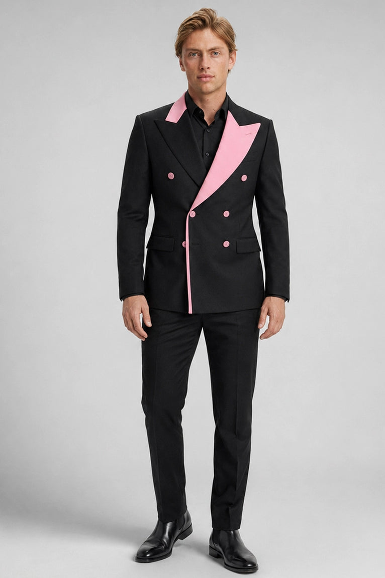 Men's Black and Pink Double Breasted Suit - Suit Heritage