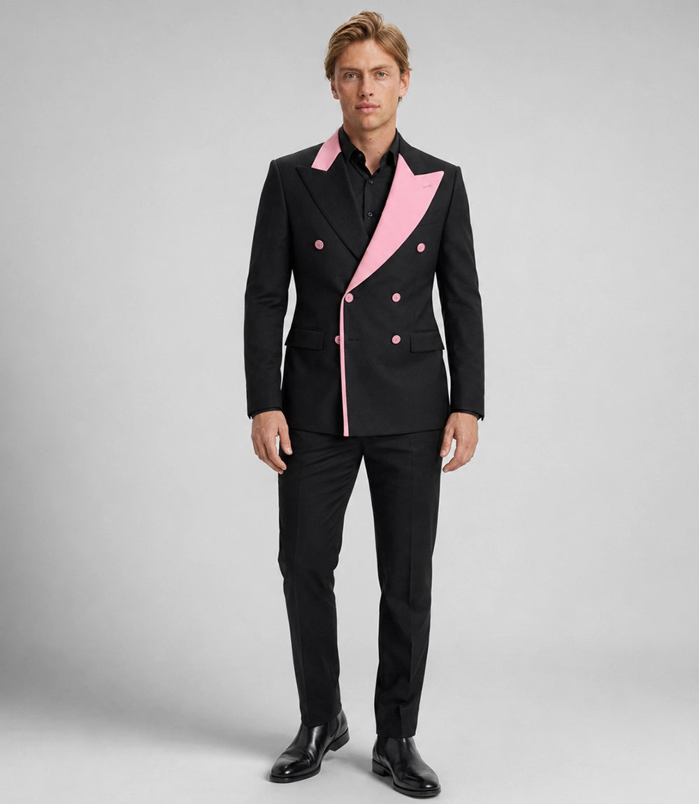 Men's Black and Pink Double Breasted Suit - Suit Heritage