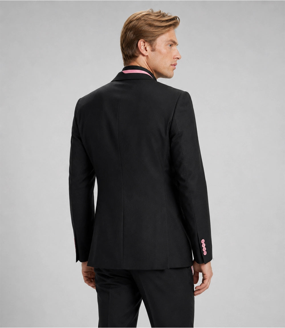 Men's Black and Pink Double Breasted Suit Back - Suit Heritage