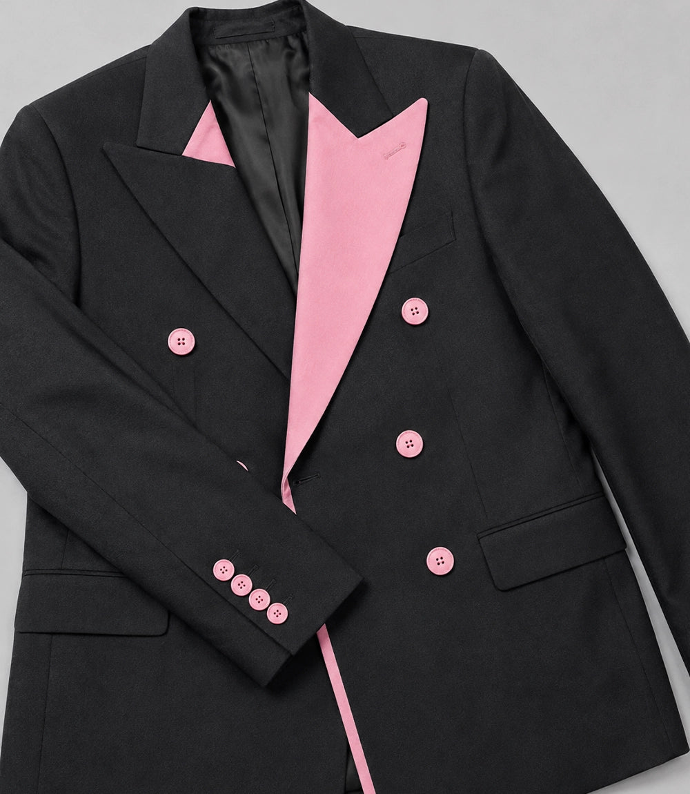 Men's Black and Pink Double Breasted Suit Blazer - Suit Heritage