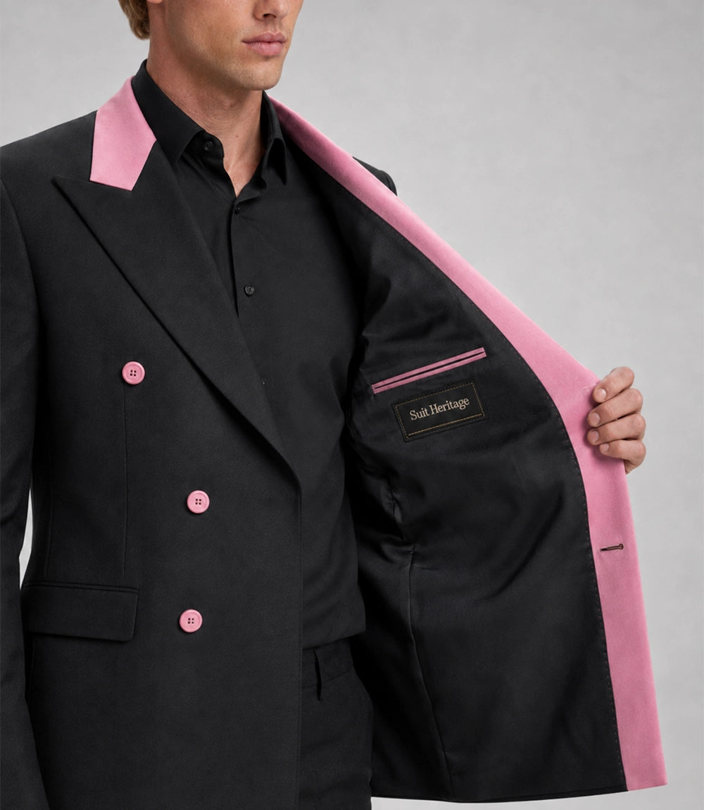 Men's Black and Pink Double Breasted Suit Inner - Suit Heritage