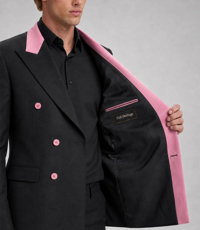 Men's Black and Pink Double Breasted Suit Inner - Suit Heritage