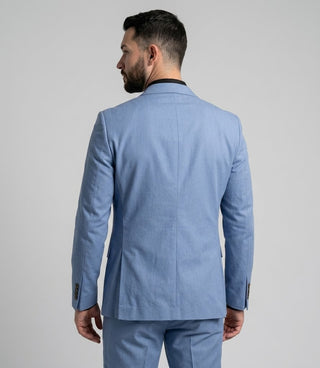 Men's Blue Solid Cotton 2 Piece Suit Back - Suit Heritage