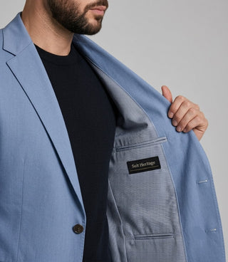 Men's Blue Solid Cotton 2 Piece Suit Inner - Suit Heritage