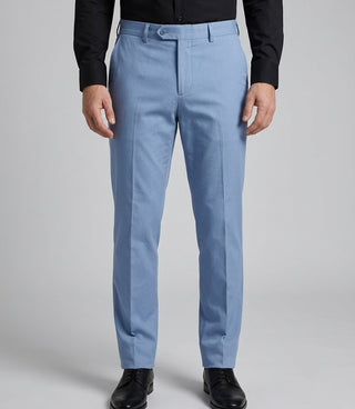 Men's Blue Solid Cotton 2 Piece Suit Pant - Suit Heritage