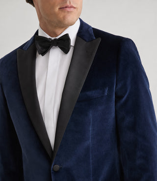 Men's Blue Velvet Tuxedo Closeup - Suit Heritage