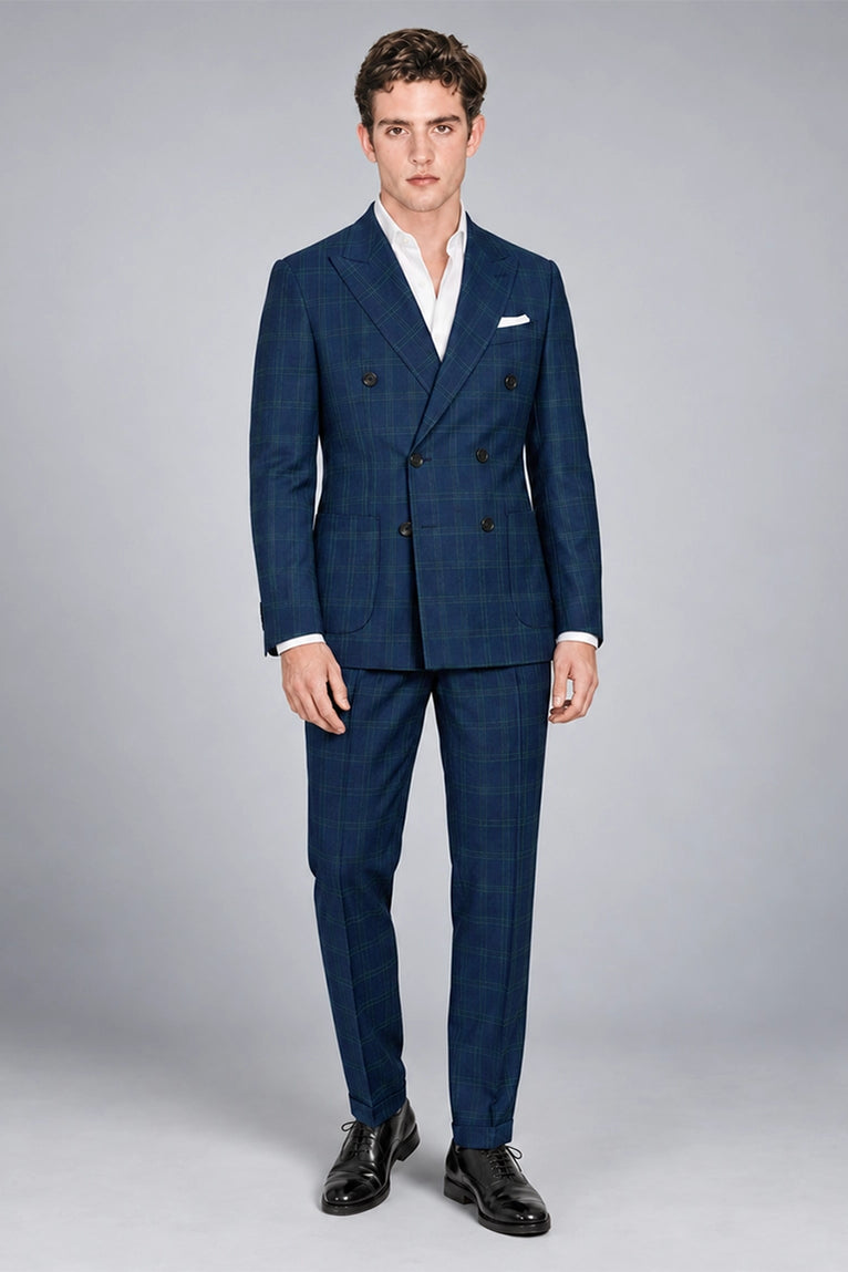 Men's Blue Windowpane 2 Piece Suit - Suit Heritage
