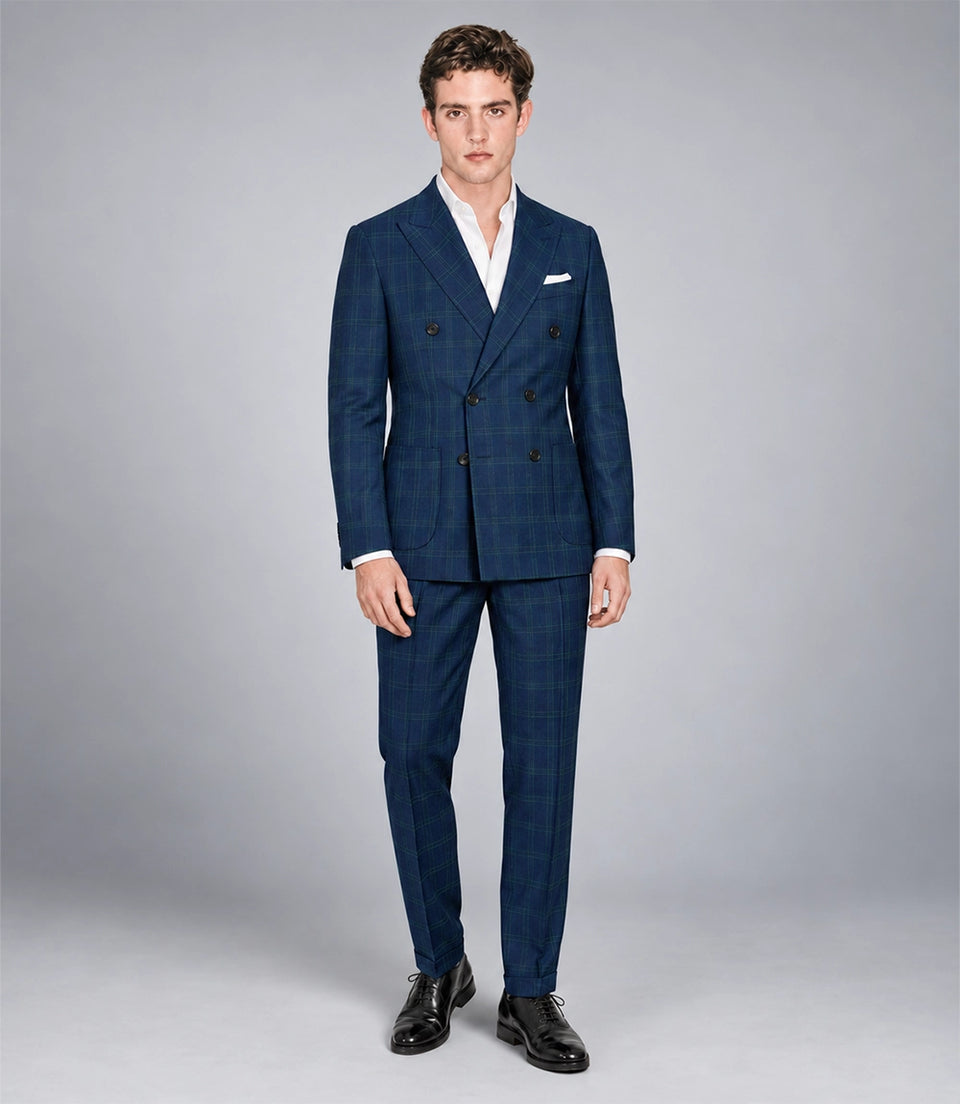 Men's Blue Windowpane 2 Piece Suit - Suit Heritage