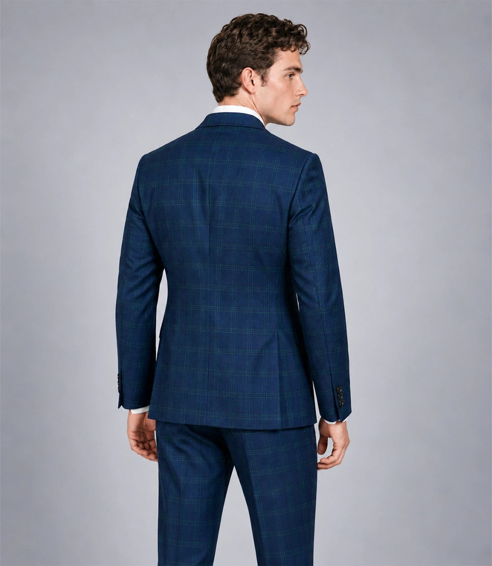 Men's Blue Windowpane 2 Piece Suit Back - Suit Heritage