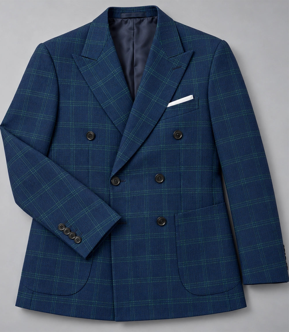 Men's Blue Windowpane 2 Piece Suit Blazer - Suit Heritage