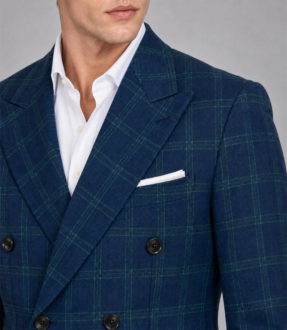 Men's Blue Windowpane 2 Piece Suit Closeup - Suit Heritage
