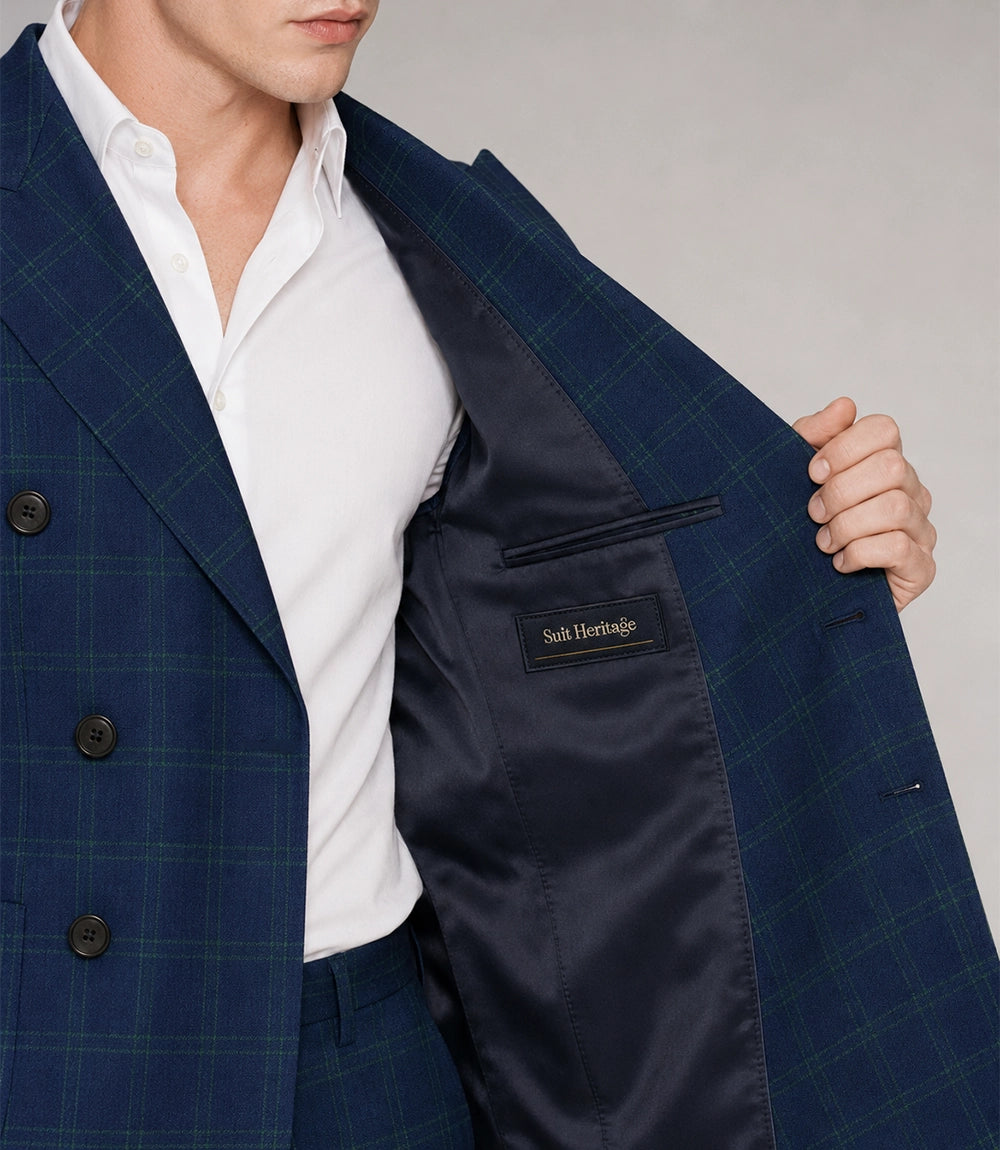 Men's Blue Windowpane 2 Piece Suit Inner - Suit Heritage