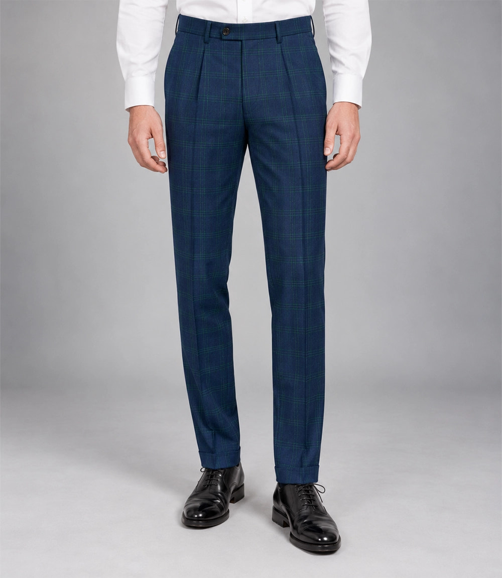 Men's Blue Windowpane 2 Piece Suit Pant - Suit Heritage