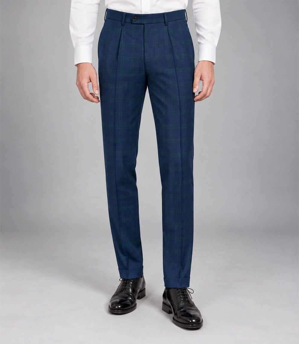 Men's Blue Windowpane 2 Piece Suit Pant - Suit Heritage