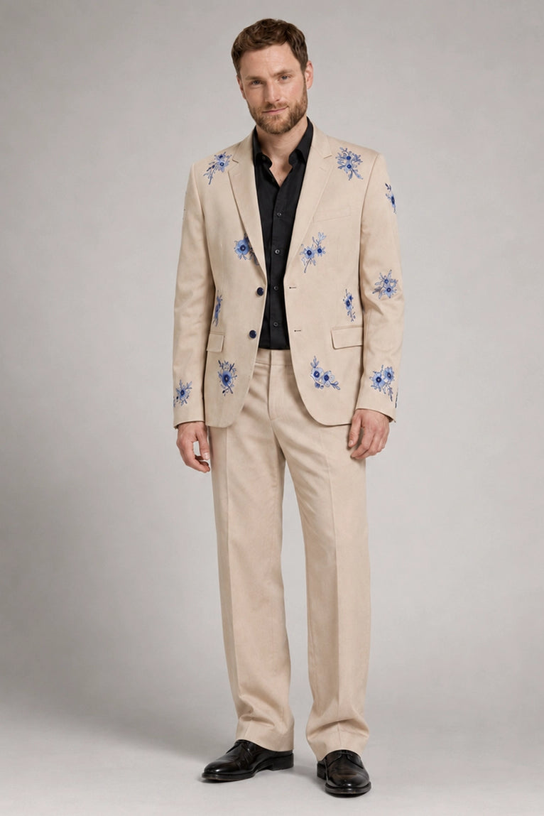 Men's Blue floral hand embroidered Suit - Suit Heritage