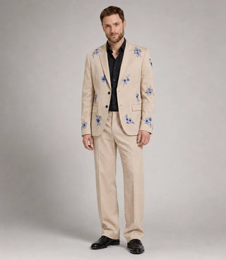 Men's Blue floral hand embroidered Suit - Suit Heritage