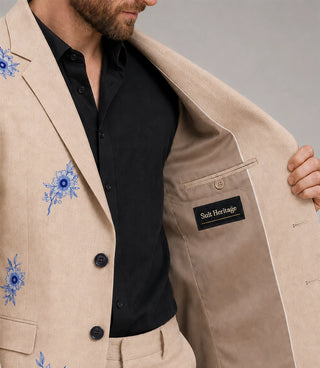 Men's Blue floral hand embroidered Suit Inner - Suit Heritage