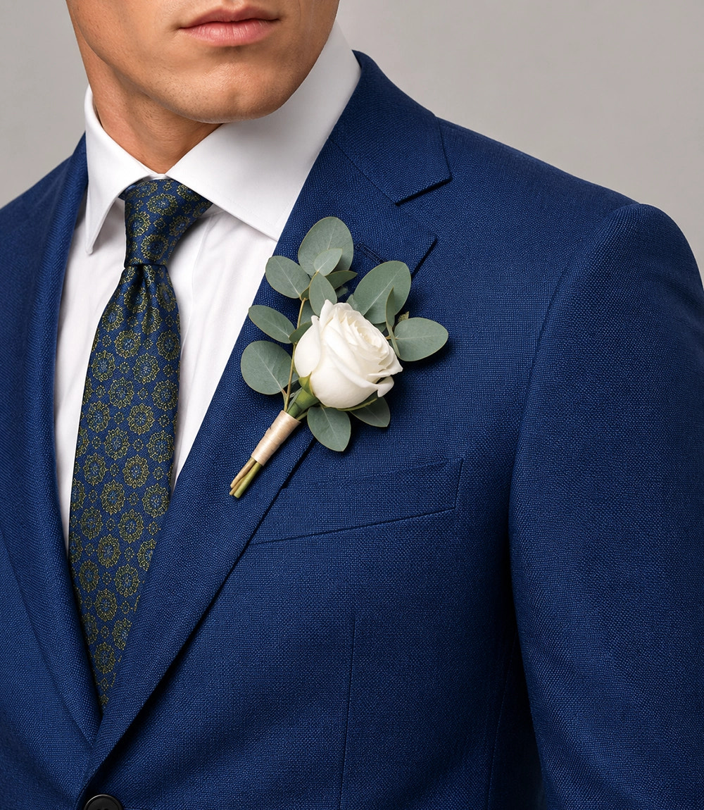 Men's Blue wedding 2 Piece Suit  Closeup -  Suit Heritage