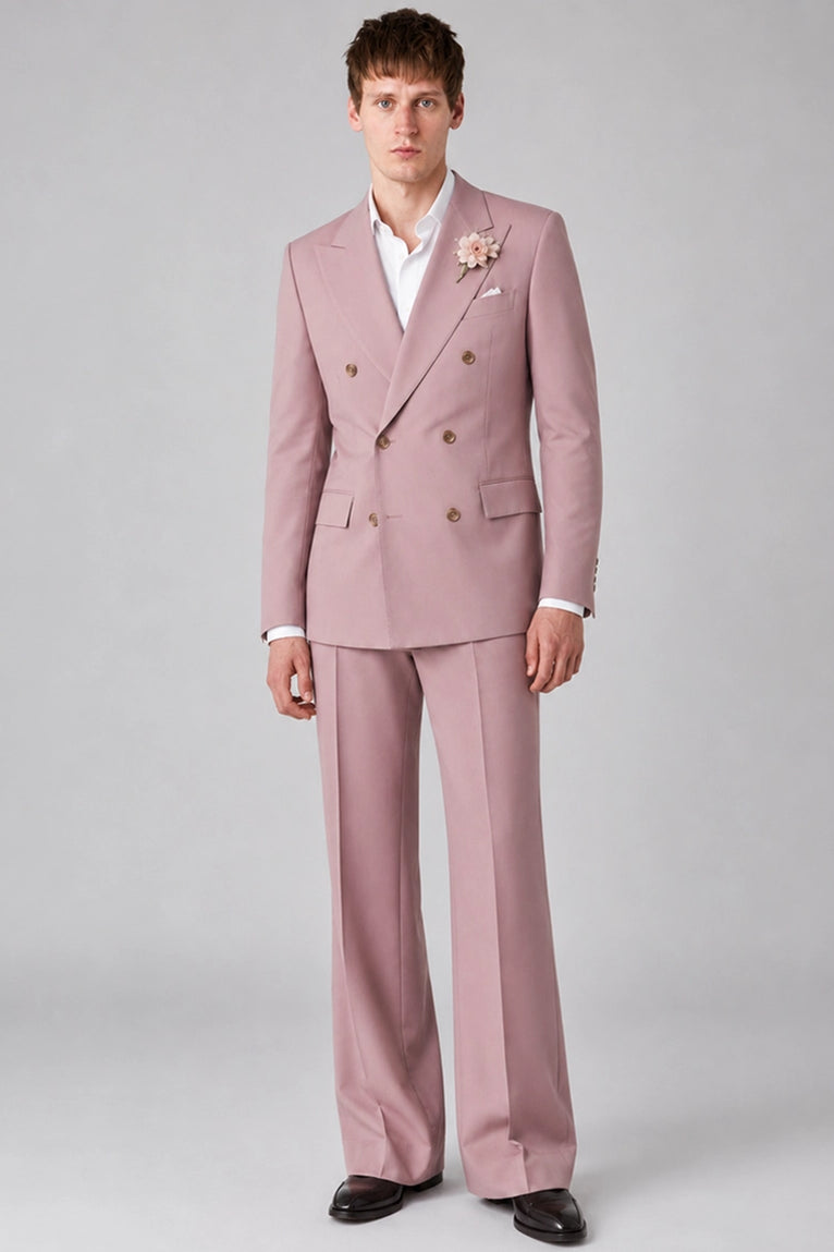 Men's Blush Pink Double Breasted Groom Wedding Suit  -  Suit Heritage