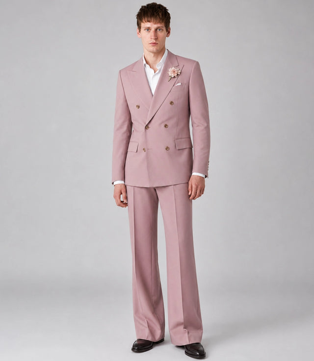 Men's Blush Pink Double Breasted Groom Wedding Suit  -  Suit Heritage