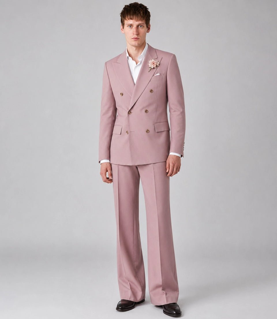 Men's Blush Pink Double Breasted Groom Wedding Suit  -  Suit Heritage