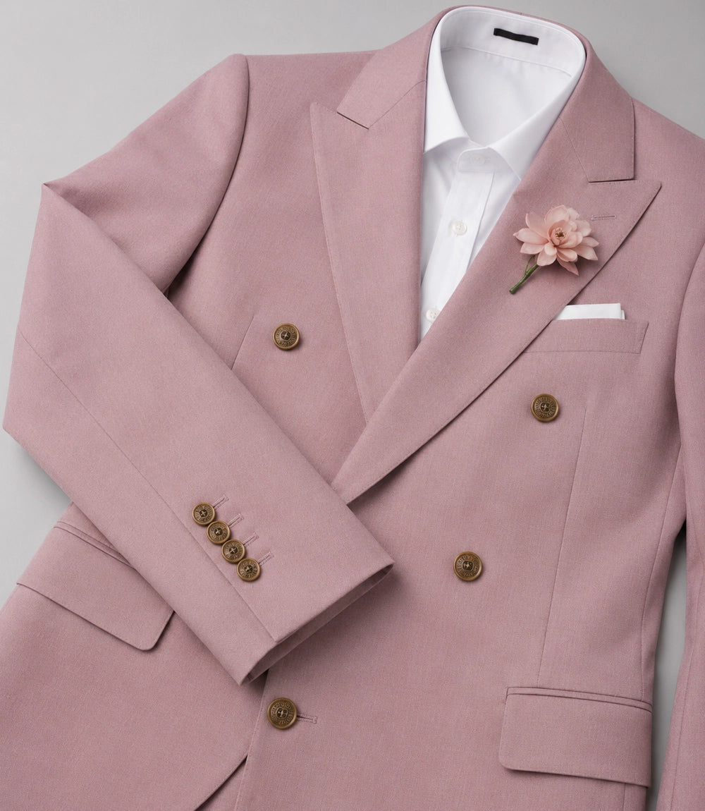 Men's Blush Pink Double Breasted Groom Wedding Suit Fabric - Suit Heritage