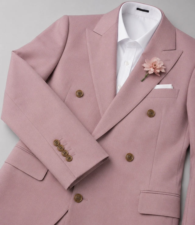 Men's Blush Pink Double Breasted Groom Wedding Suit Fabric - Suit Heritage