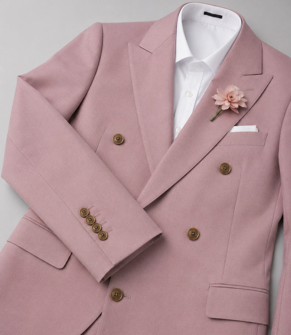 Men's Blush Pink Double Breasted Groom Wedding Suit Fabric - Suit Heritage
