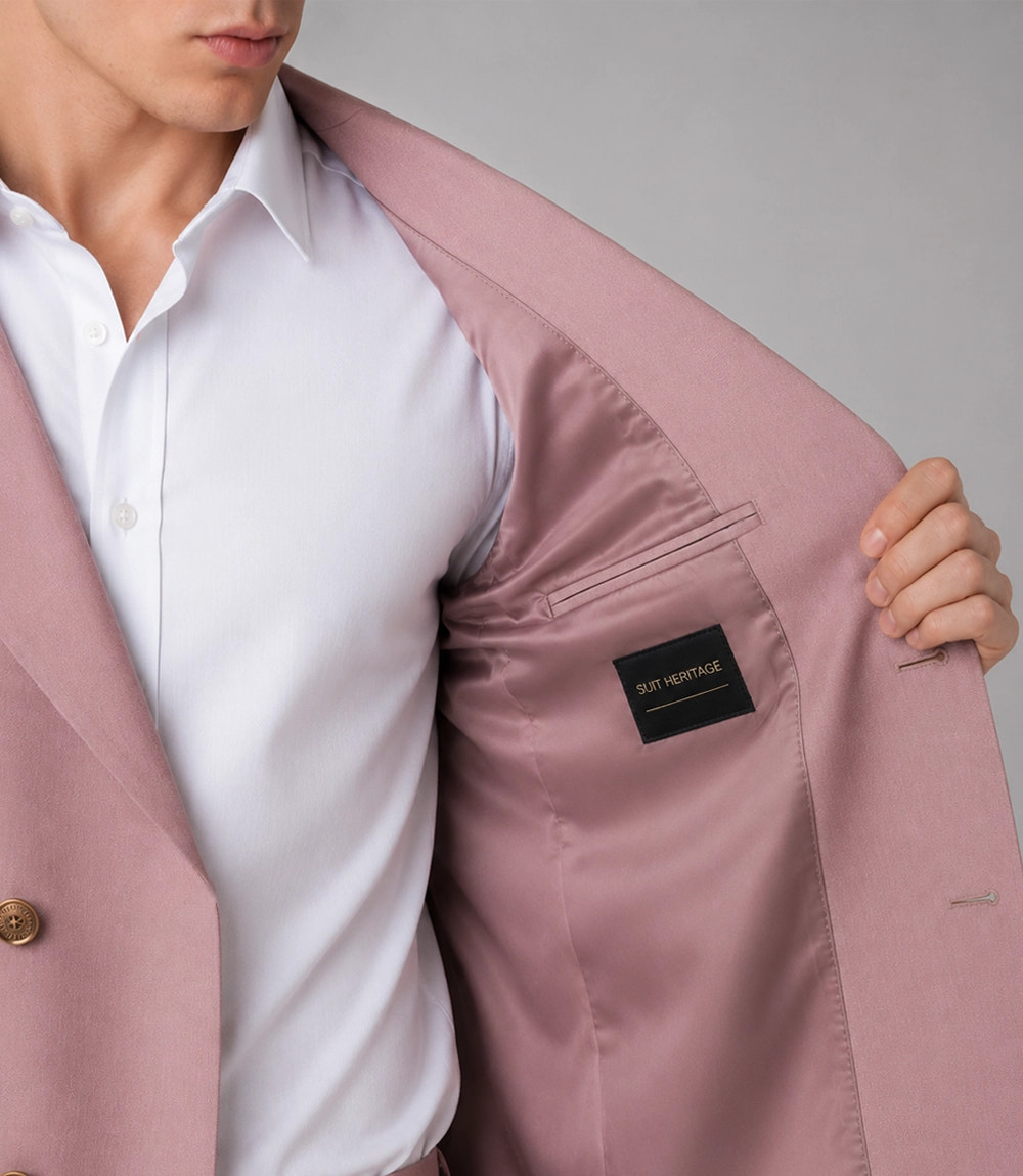 Men's Blush Pink Double Breasted Groom Wedding Suit  Inner -  Suit Heritage