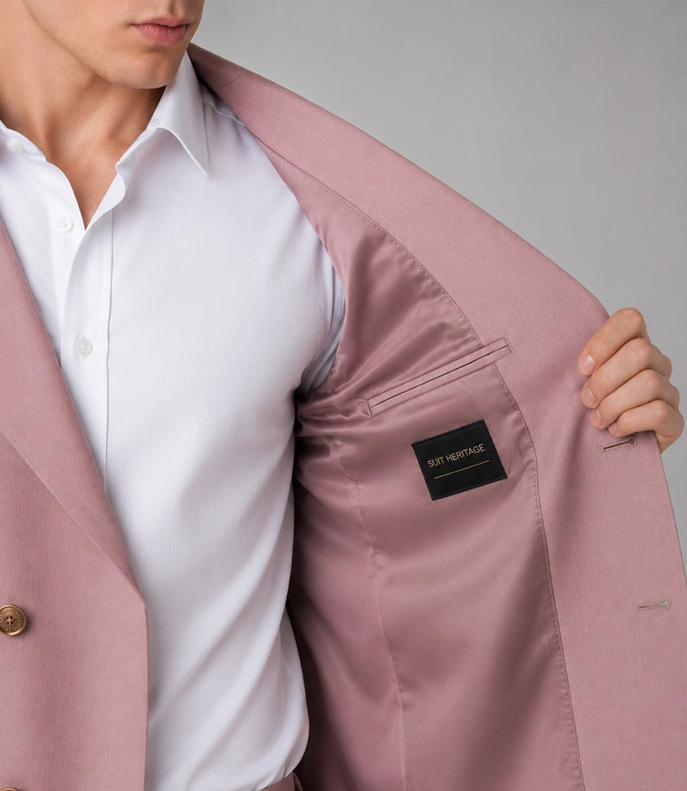 Men's Blush Pink Double Breasted Groom Wedding Suit  Inner -  Suit Heritage