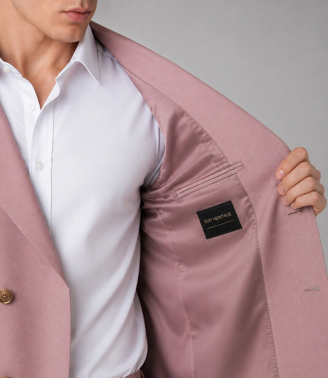 Men's Blush Pink Double Breasted Groom Wedding Suit  Inner -  Suit Heritage