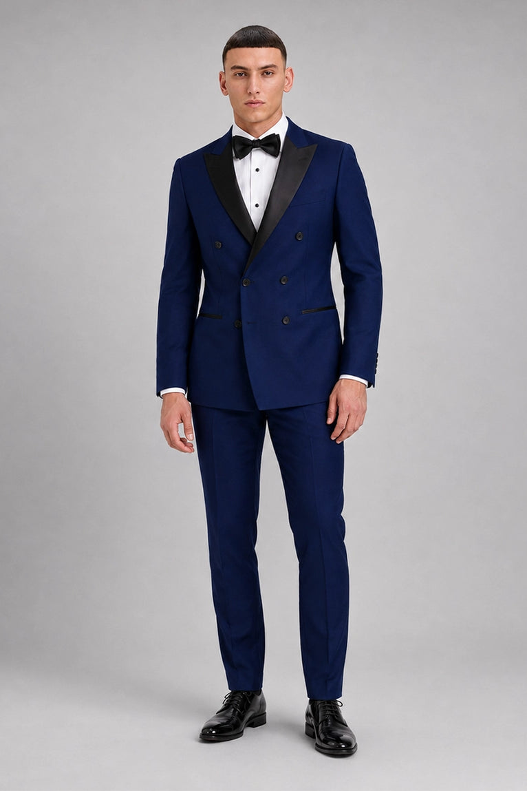 Men's Brilliant Blue Double Breasted Tuxedo - Suit Heritage