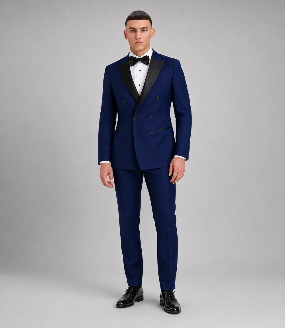 Men's Brilliant Blue Double Breasted Tuxedo - Suit Heritage