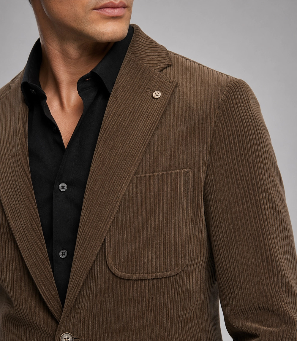 Men's Brown Corduroy 2 Piece Suit Closeup - Suit Heritage