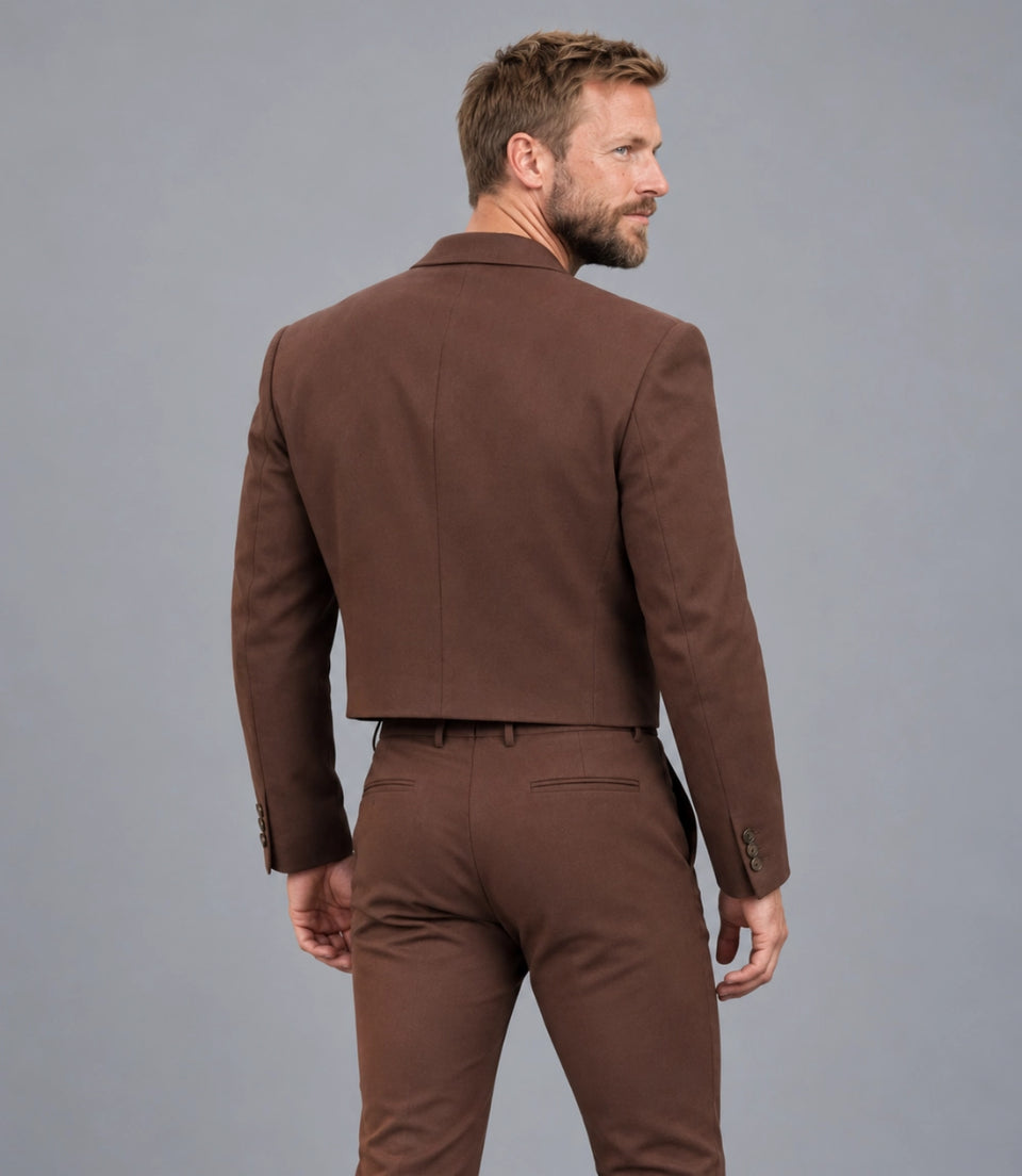 Men's Brown Cropped Blazer Suit Back  -  Suit Heritage