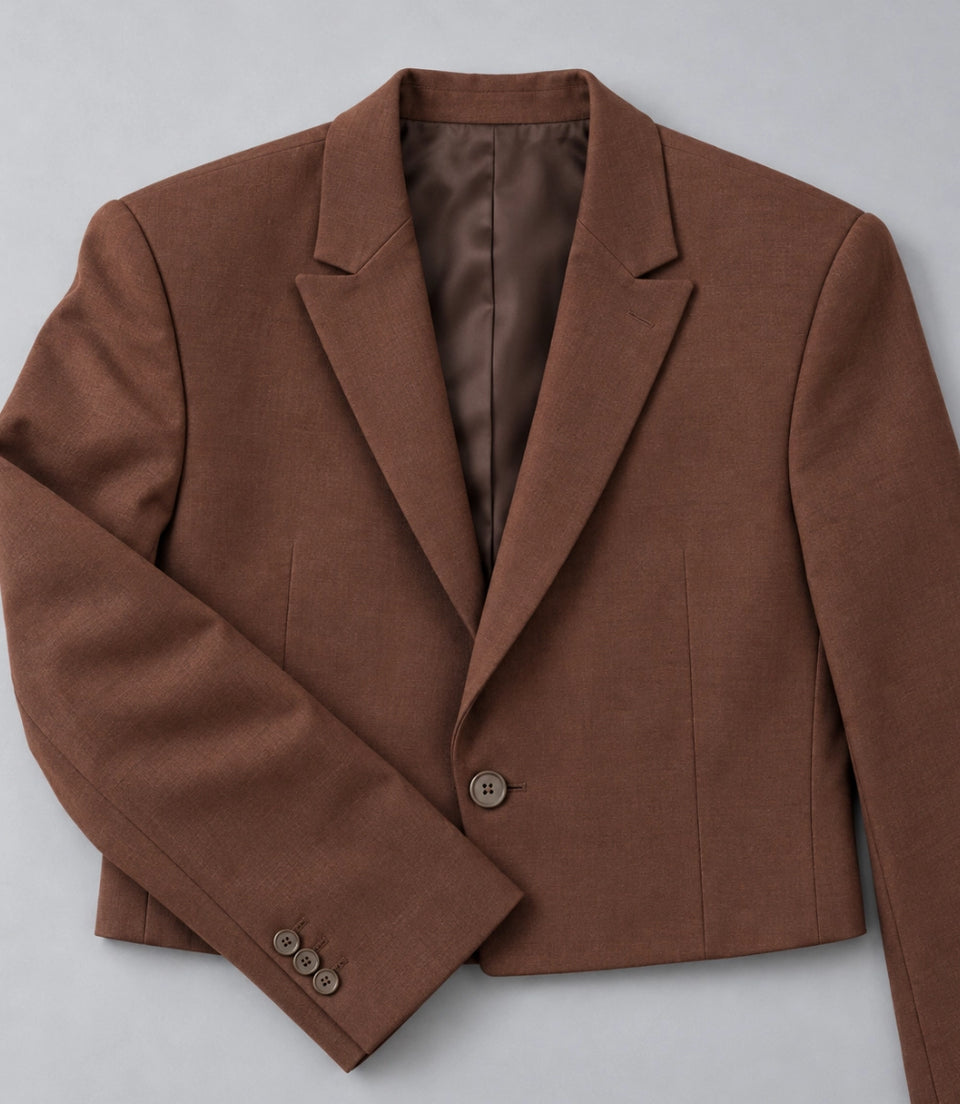 Men's Brown Cropped Blazer Suit Fabric  -  Suit Heritage